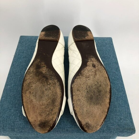 Burberry Off-White Leather Quilted "Stirrup" Buckle Ballet Flats size 39  = 8 - Picture 4 of 13
